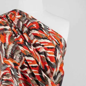 Lima - Orange Linear Viscose Stretch Woven Twill Fabric Sample