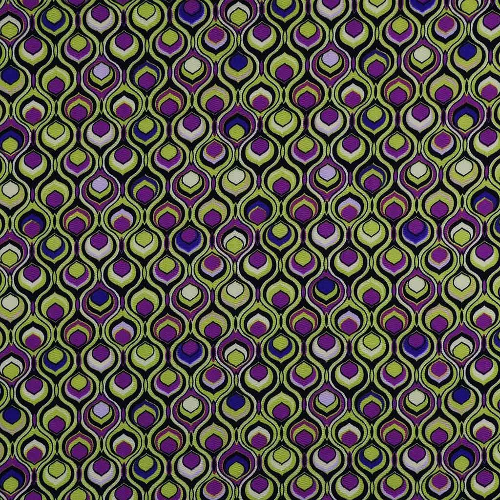 Linz - Pear Green and Purple Retrospective Viscose Woven Twill Fabric