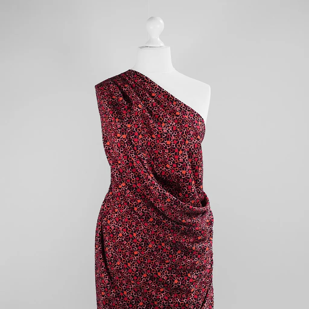 Linz - Red Network Viscose Woven Twill Fabric Sample