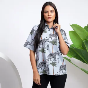 Luxury Women’s Wear ~ Cotton Gray Shirt with Elephant print