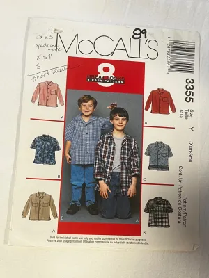 McCall's 3355 Sewing Pattern UNCUT Childrens' & Boys' Shirts Sizes XS/S