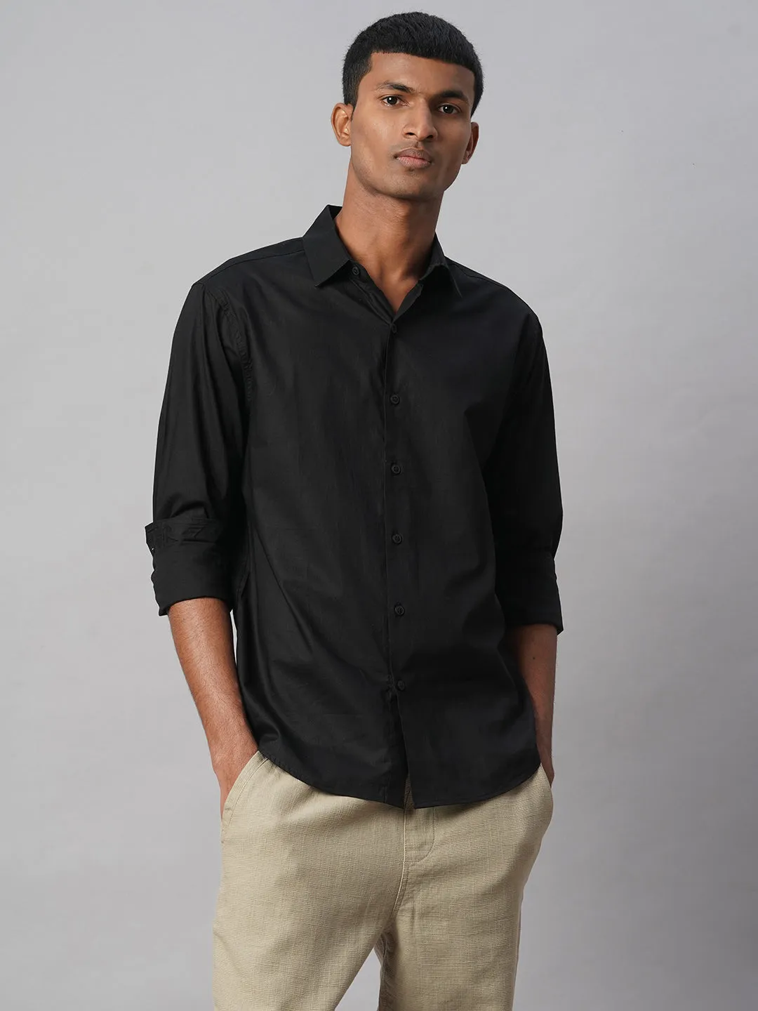 Men's Black 100% Cotton Slim Fit Shirt