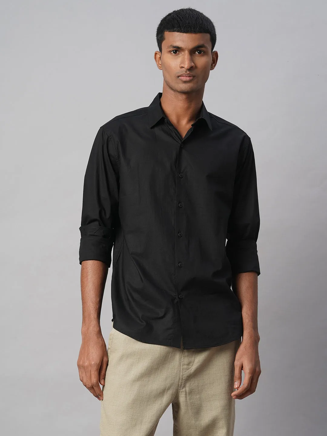 Men's Black 100% Cotton Slim Fit Shirt
