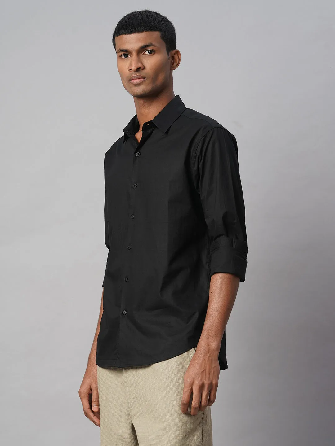 Men's Black 100% Cotton Slim Fit Shirt