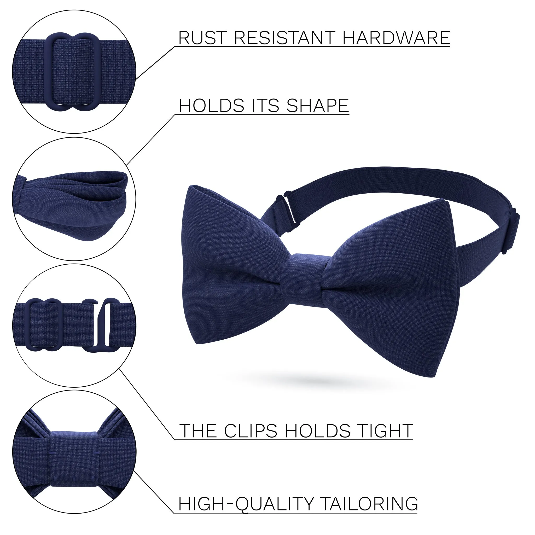 Navy Blue Bow Tie with Handkerchief Set