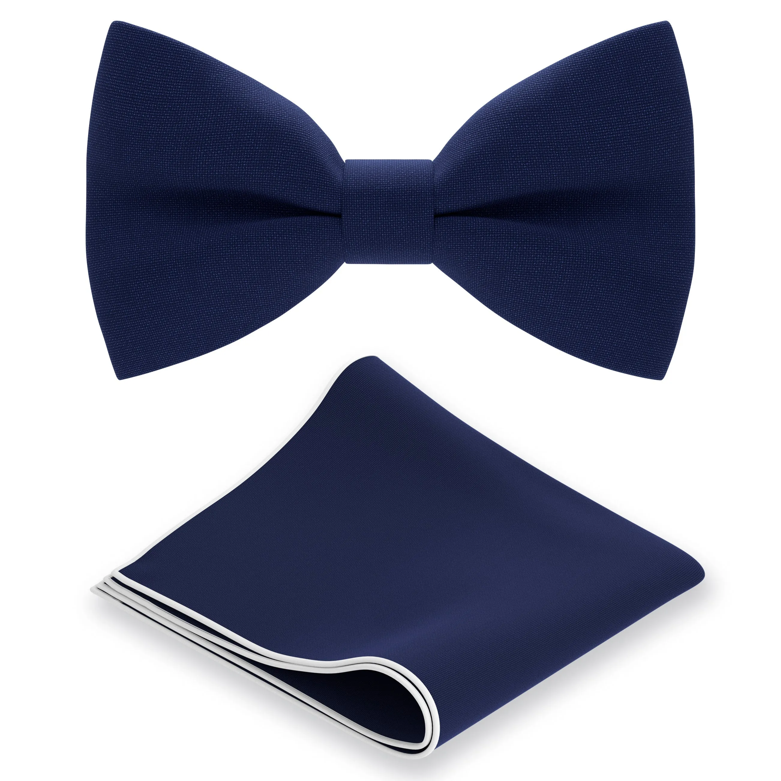 Navy Blue Bow Tie with Handkerchief Set