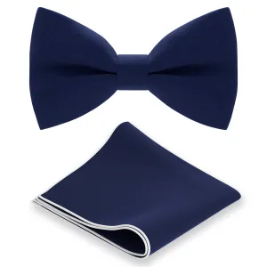 Navy Blue Bow Tie with Handkerchief Set
