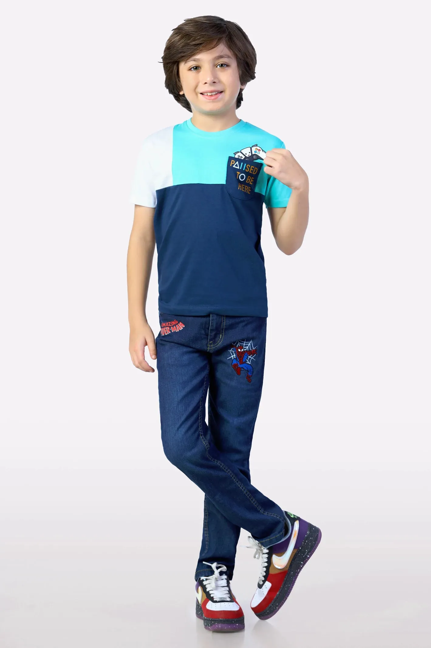 Navy Blue Color Block T-Shirt