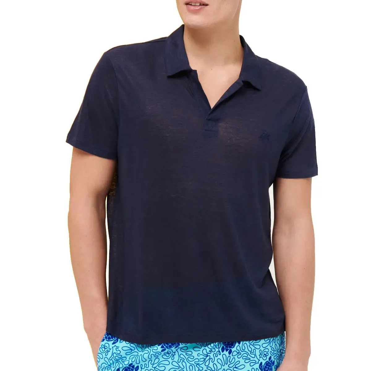 Navy Linen Pyramid Polo Shirt