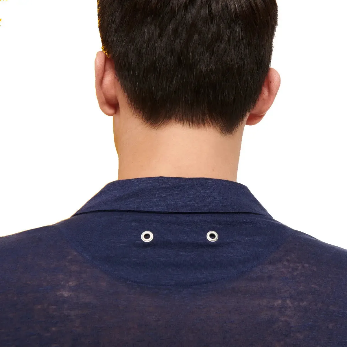 Navy Linen Pyramid Polo Shirt