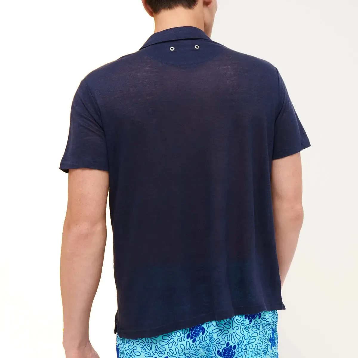 Navy Linen Pyramid Polo Shirt
