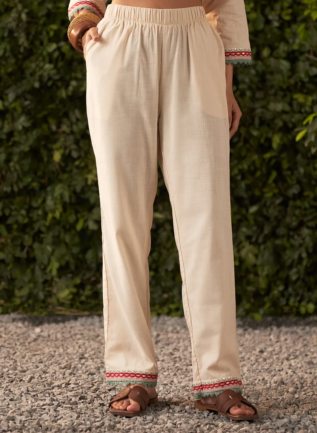 Nia Ivory Embroidered Rayon Co-ord Set for Women