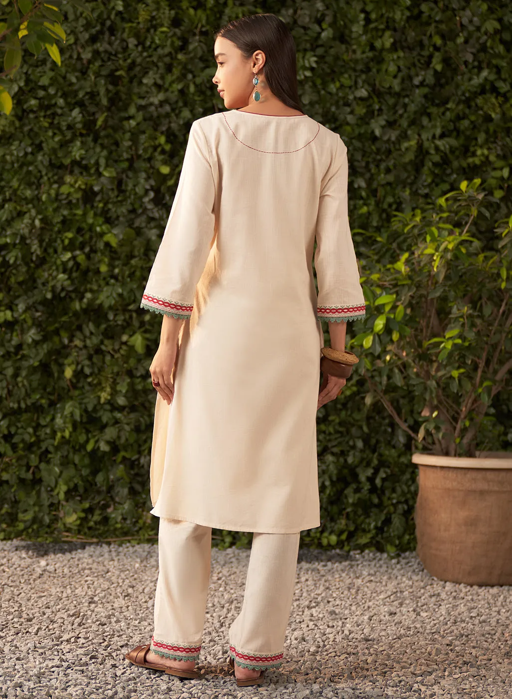 Nia Ivory Embroidered Rayon Co-ord Set for Women