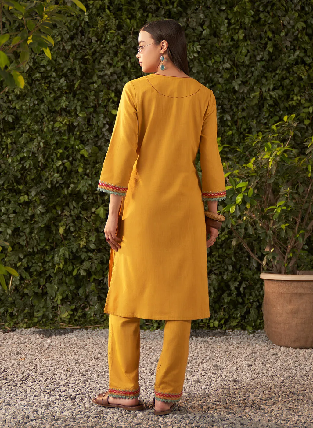 Nia Mustard Embroidered Rayon Co-ord Set for Women