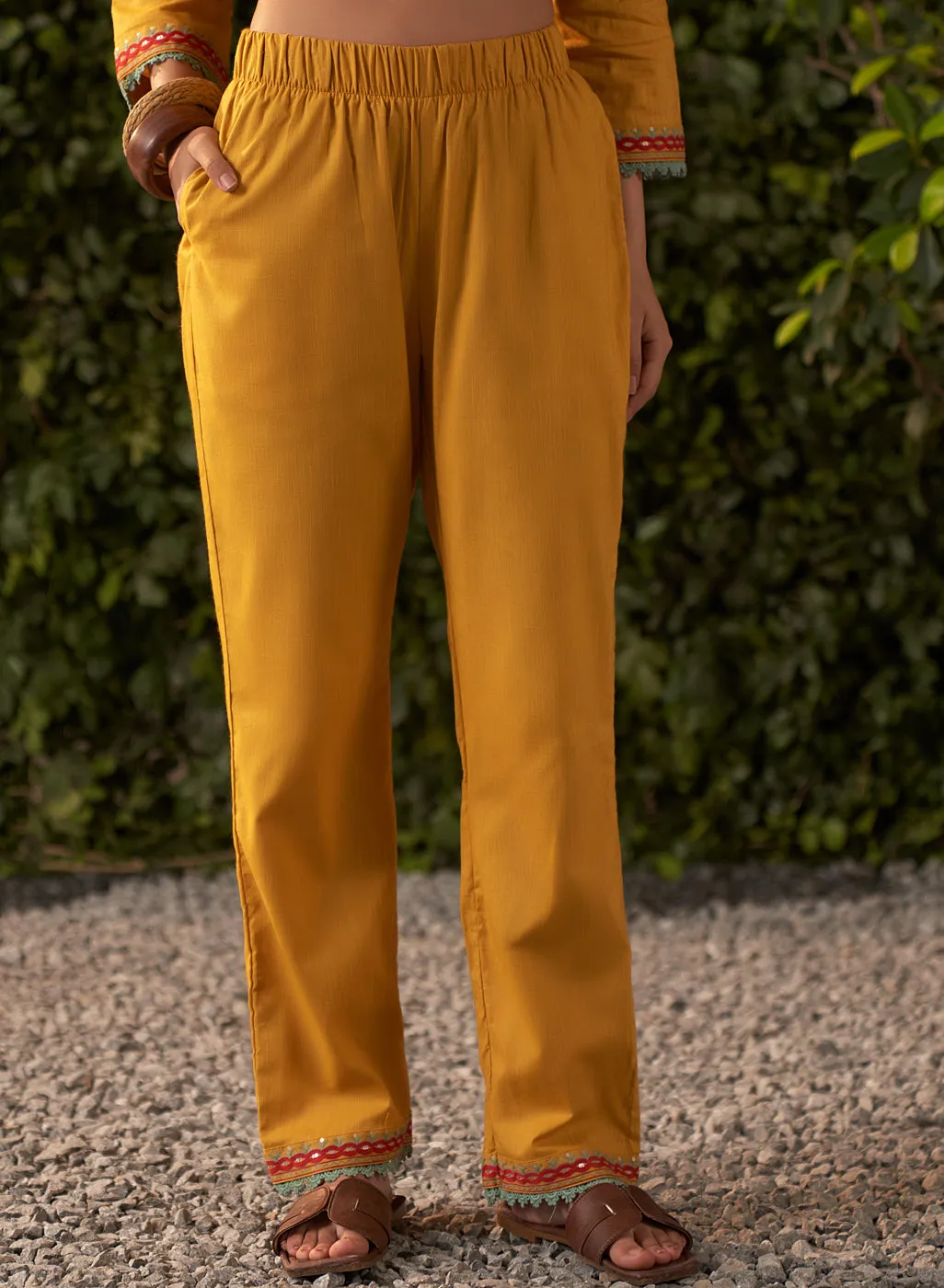 Nia Mustard Embroidered Rayon Co-ord Set for Women