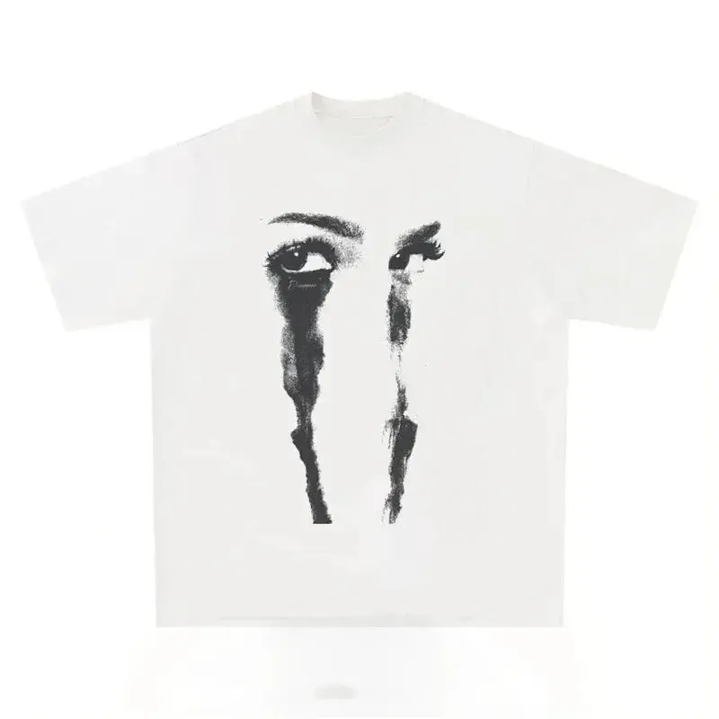 Oversized Crying Eyes Printed Design Tee