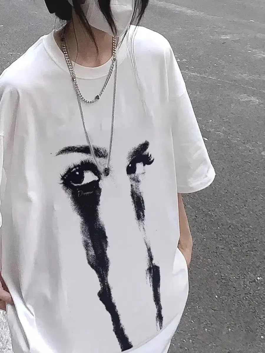 Oversized Crying Eyes Printed Design Tee