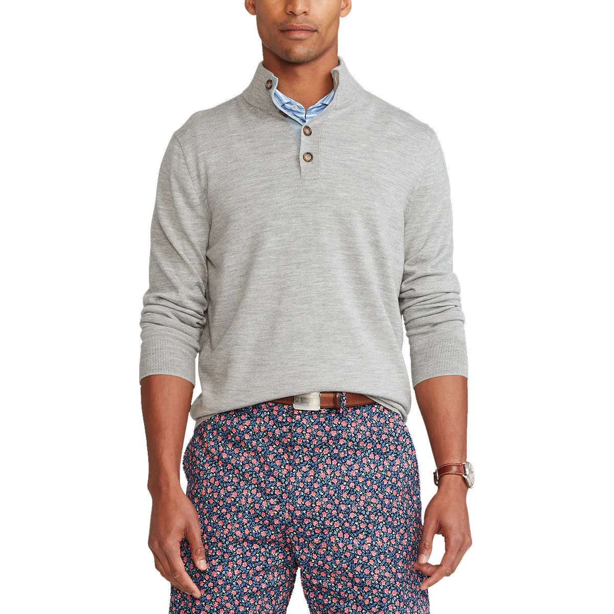 Polo Ralph Lauren Half Button Mock Light Grey Heather Mens Golf Sweater