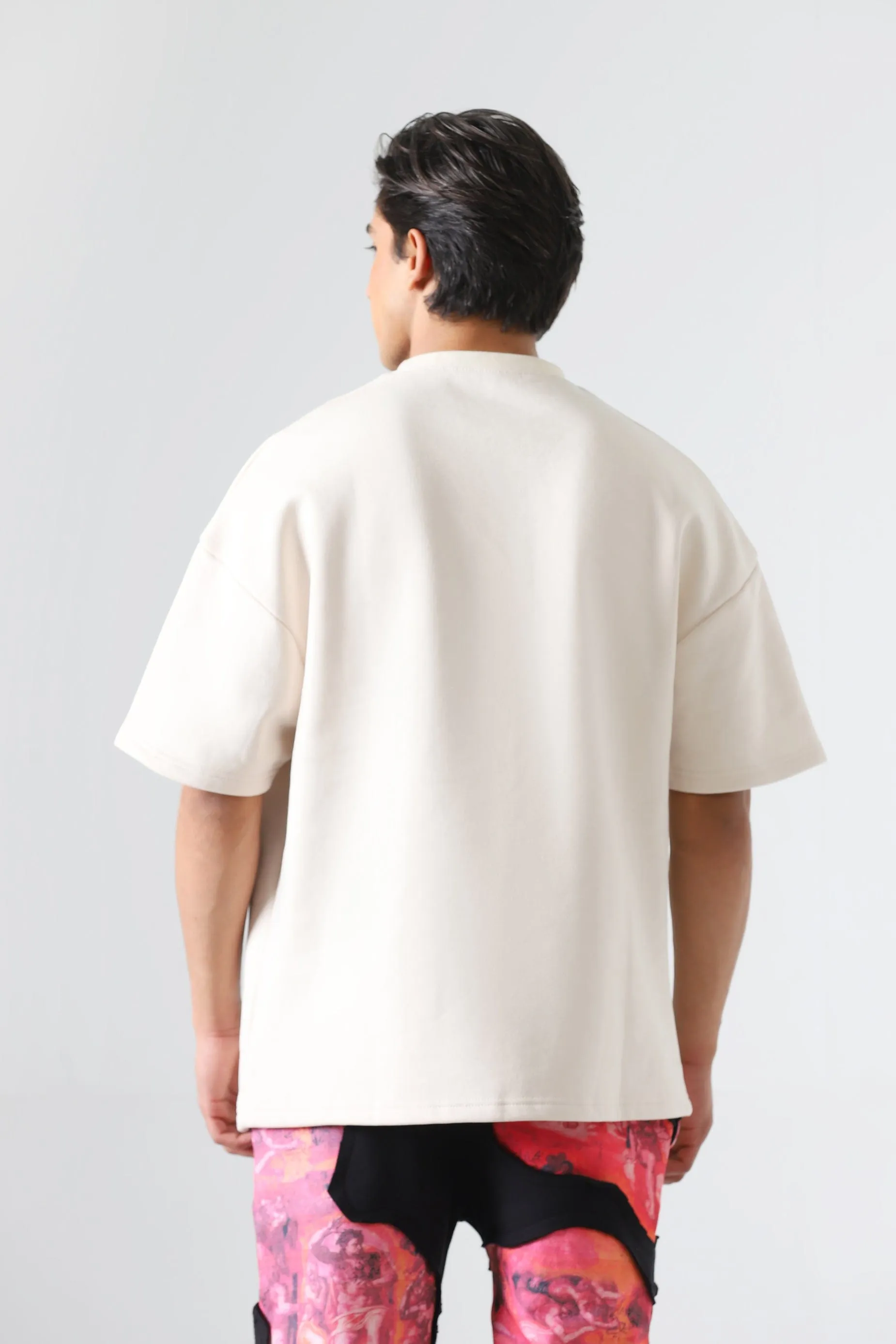 "LINE OF FIRE" PRINTED BEIGE T SHIRT