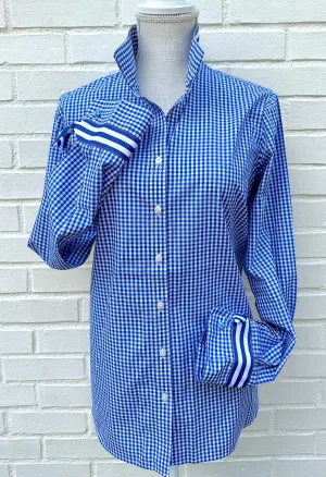 SALE - XS ONLY - Audrey Royal Gingham Ribbon French Cuff Shirt (RFC25) *FINAL SALE*