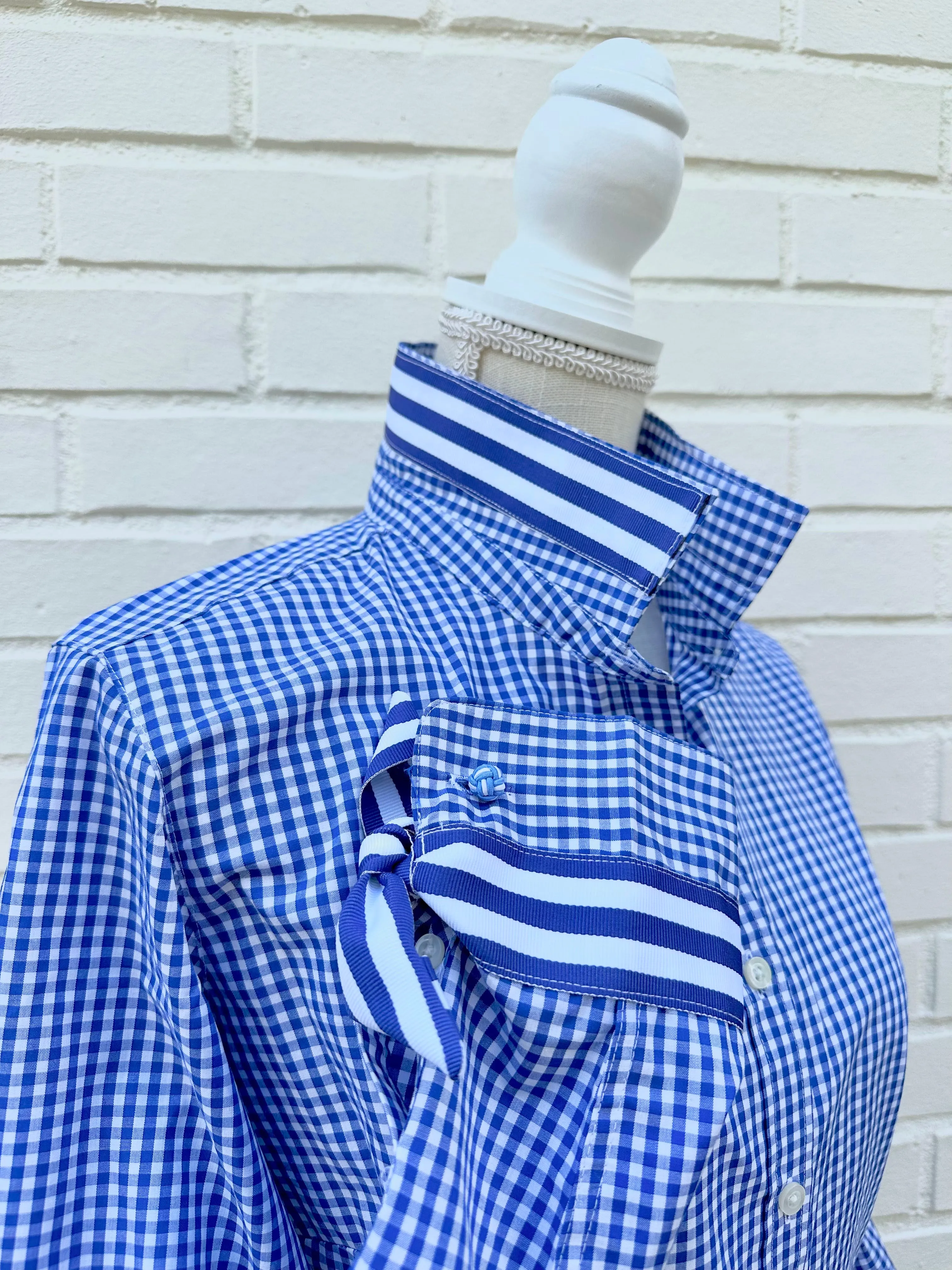 SALE - XS ONLY - Audrey Royal Gingham Ribbon French Cuff Shirt (RFC25) *FINAL SALE*