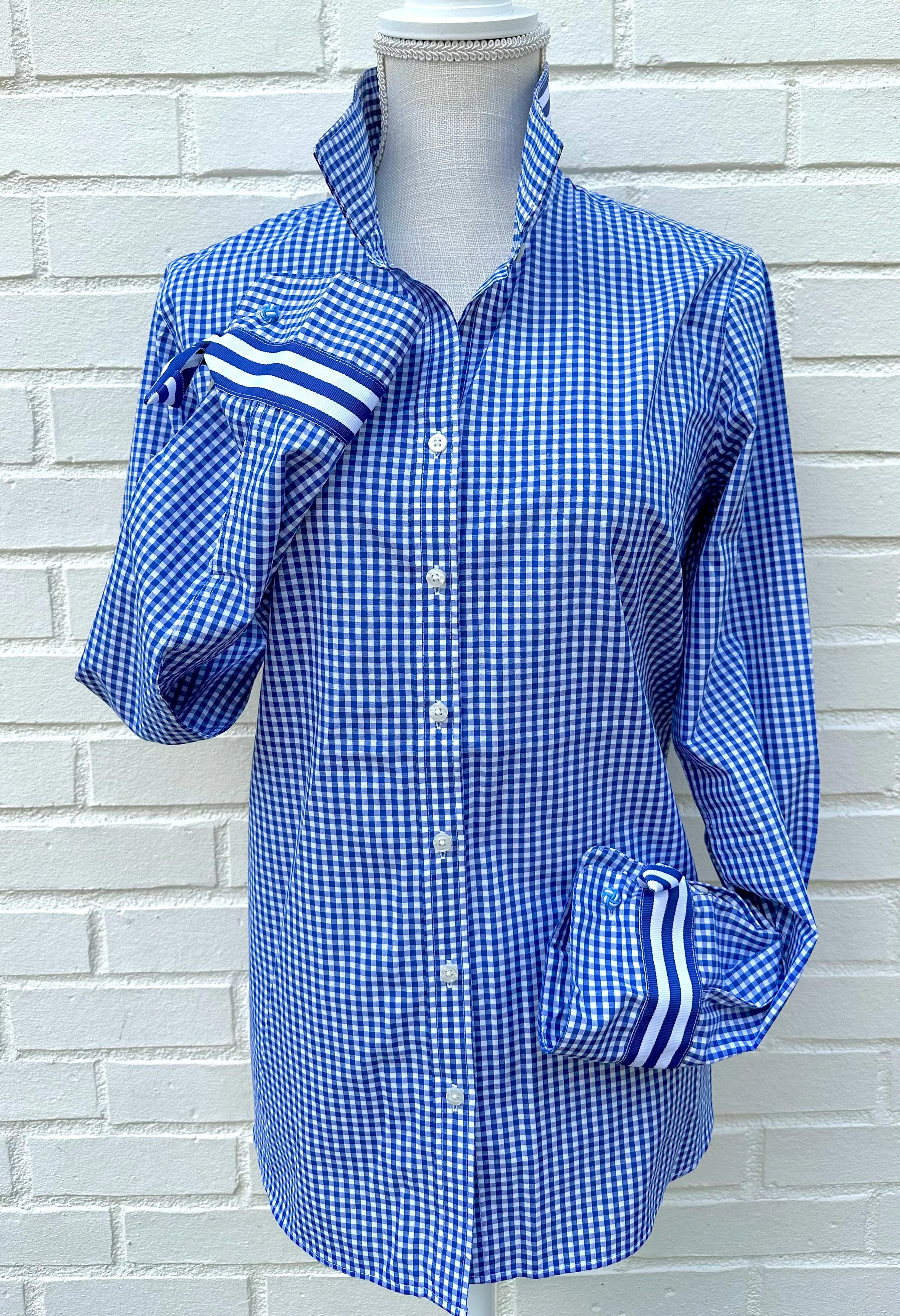 SALE - XS ONLY - Audrey Royal Gingham Ribbon French Cuff Shirt (RFC25) *FINAL SALE*
