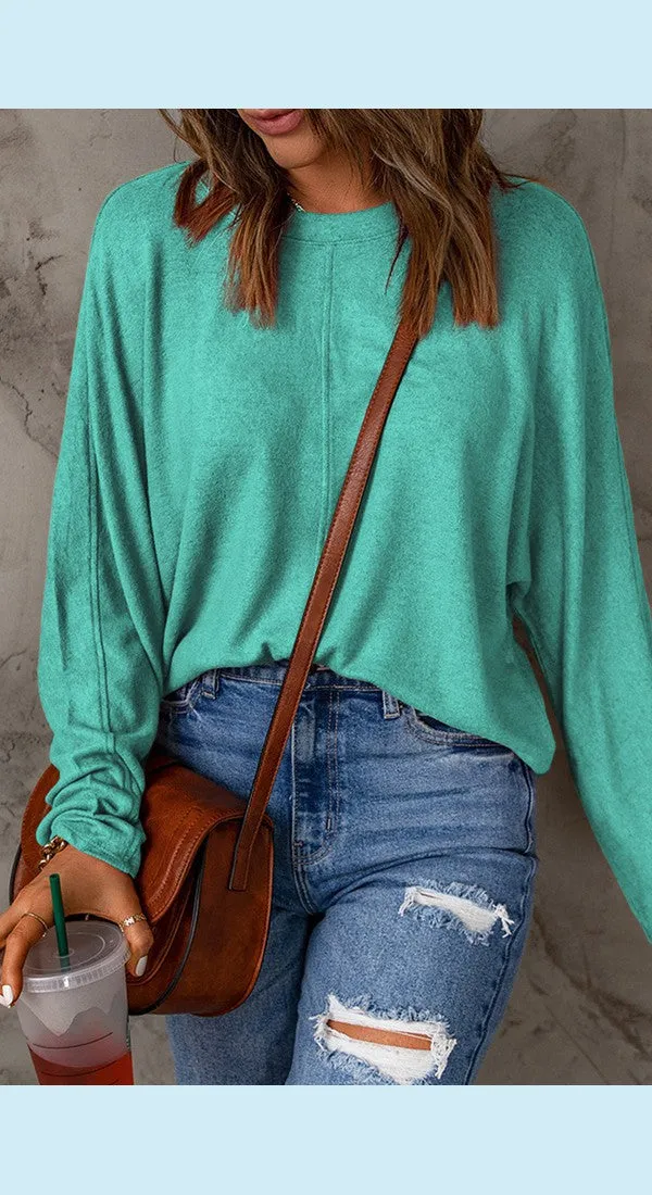 Seam Detail Round Neck Long Sleeve Top