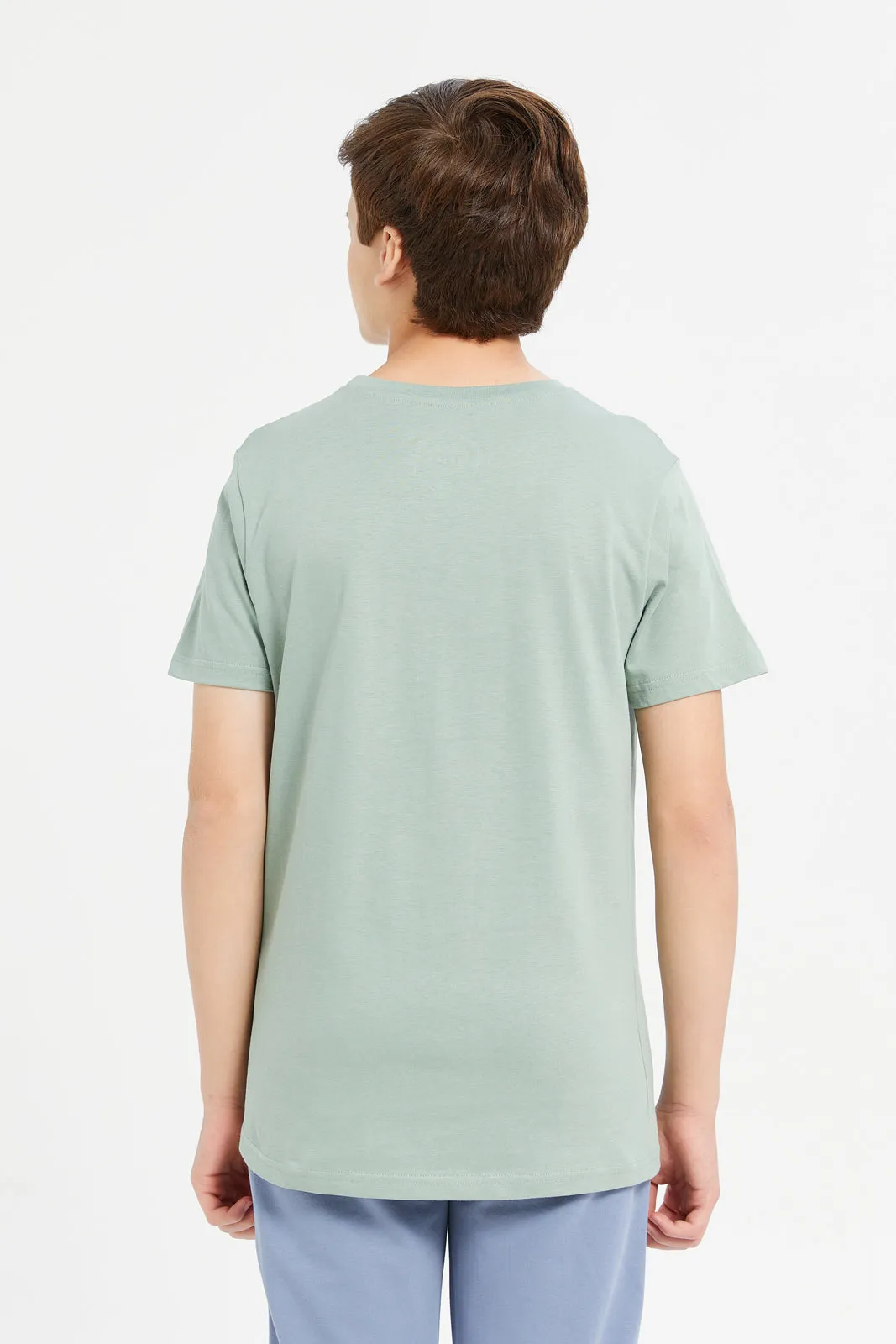 Senior Boys Mint Funky Vibes Embroidered T-Shirt