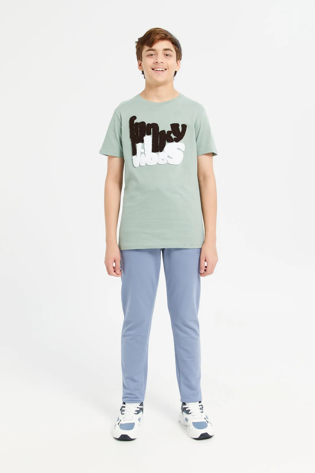 Senior Boys Mint Funky Vibes Embroidered T-Shirt