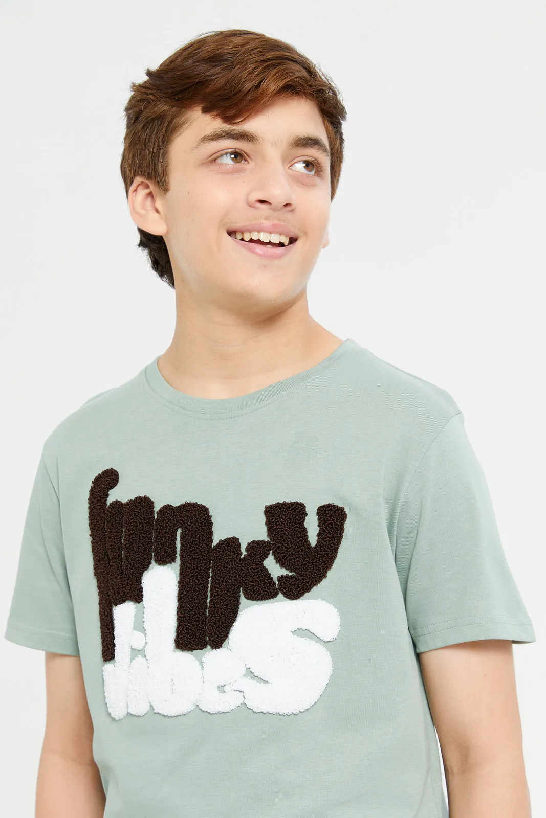 Senior Boys Mint Funky Vibes Embroidered T-Shirt