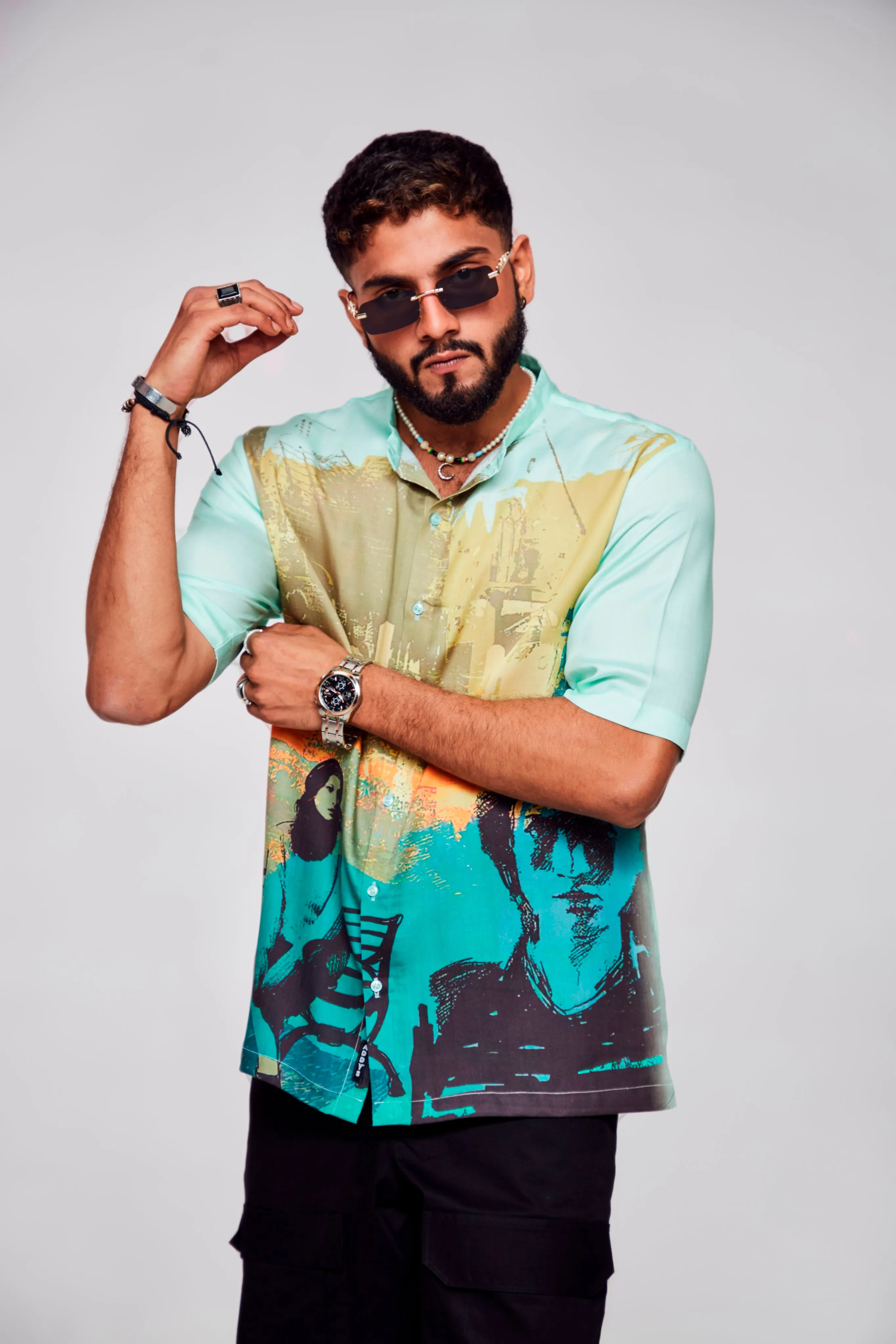 Solitude Serenade Printed Pure Tencel Satin Short Sleeve Shirt