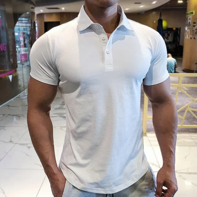 Sporty Spandex Solid Color Polo Shirt