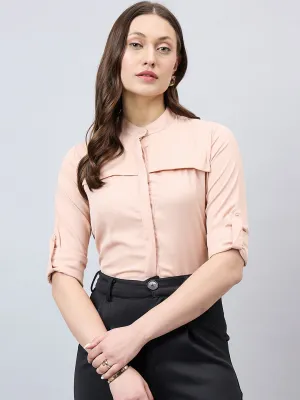 Style Quotient Women Solid Nude Polyester Regular Fit Formal Shirt