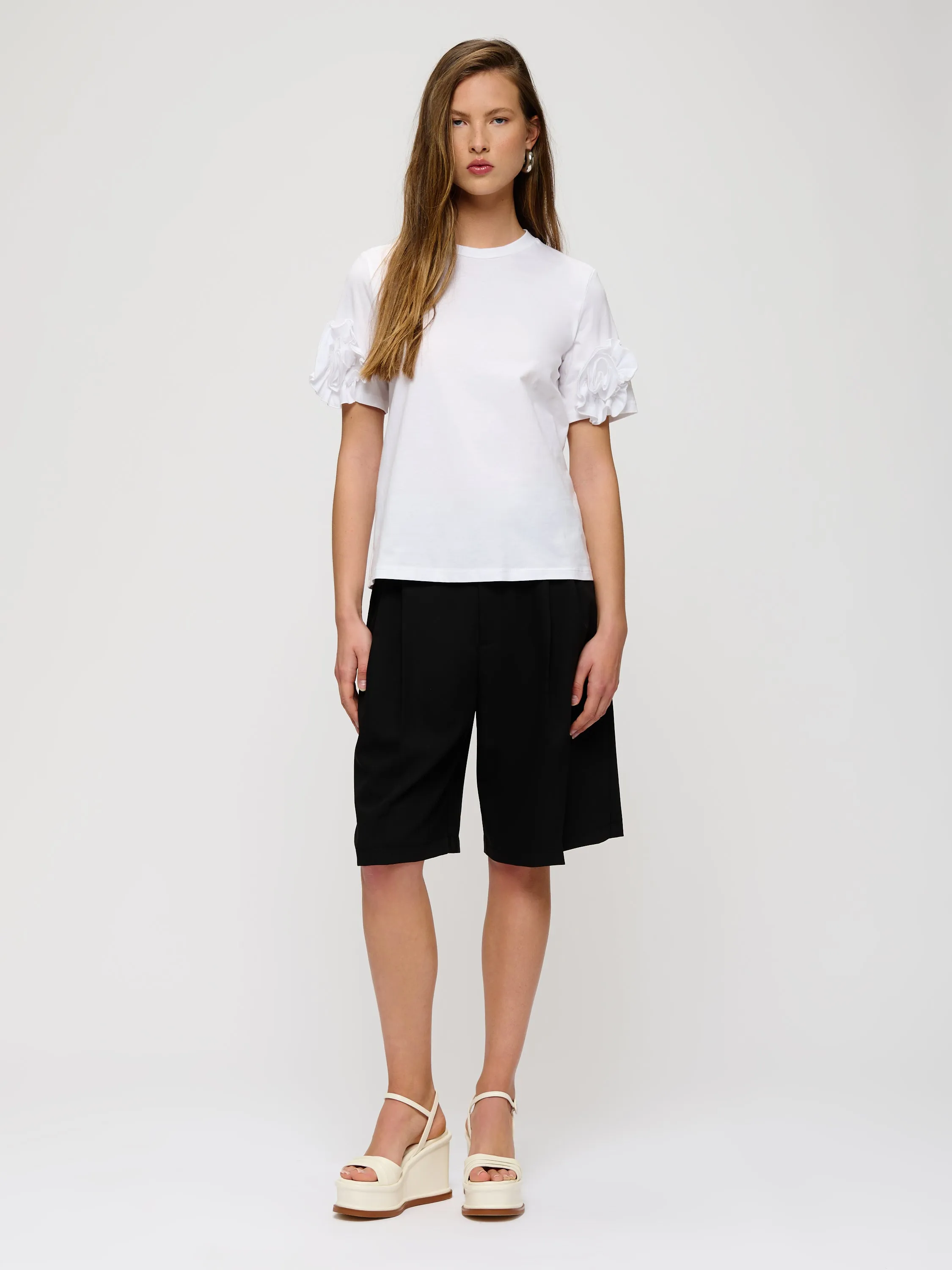 T-Shirt With Flower Sleeve Detail