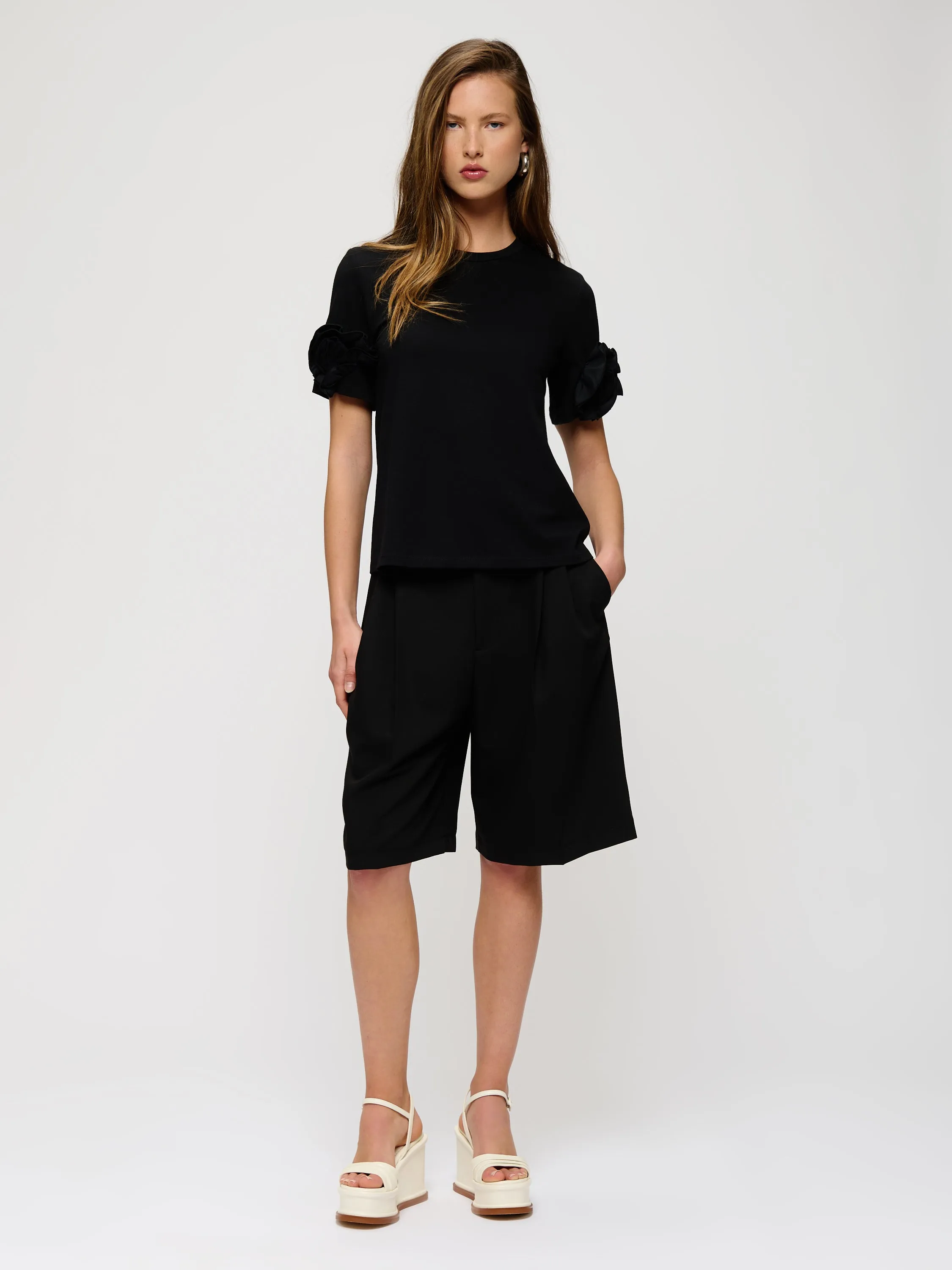 T-Shirt With Flower Sleeve Detail