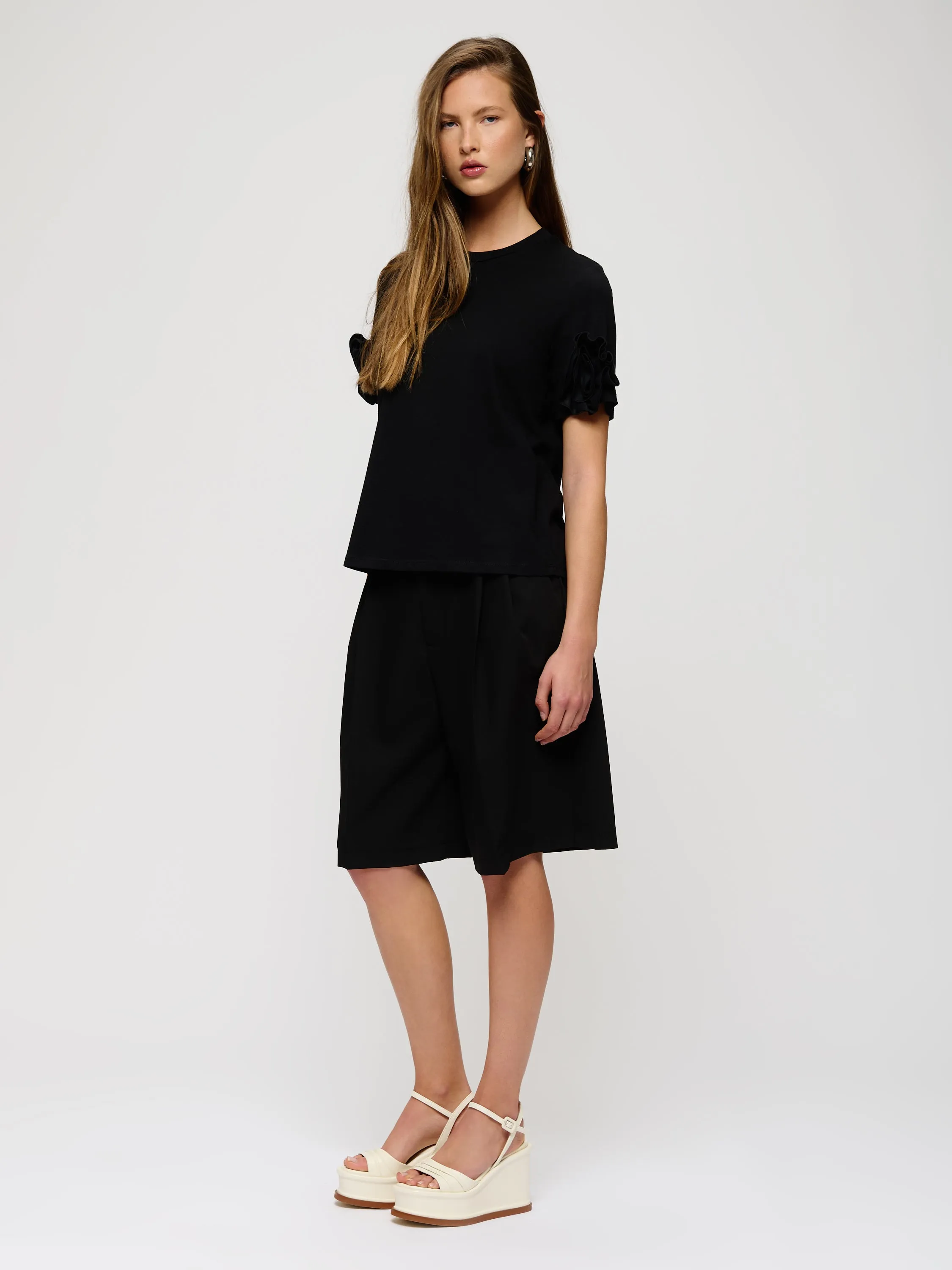 T-Shirt With Flower Sleeve Detail