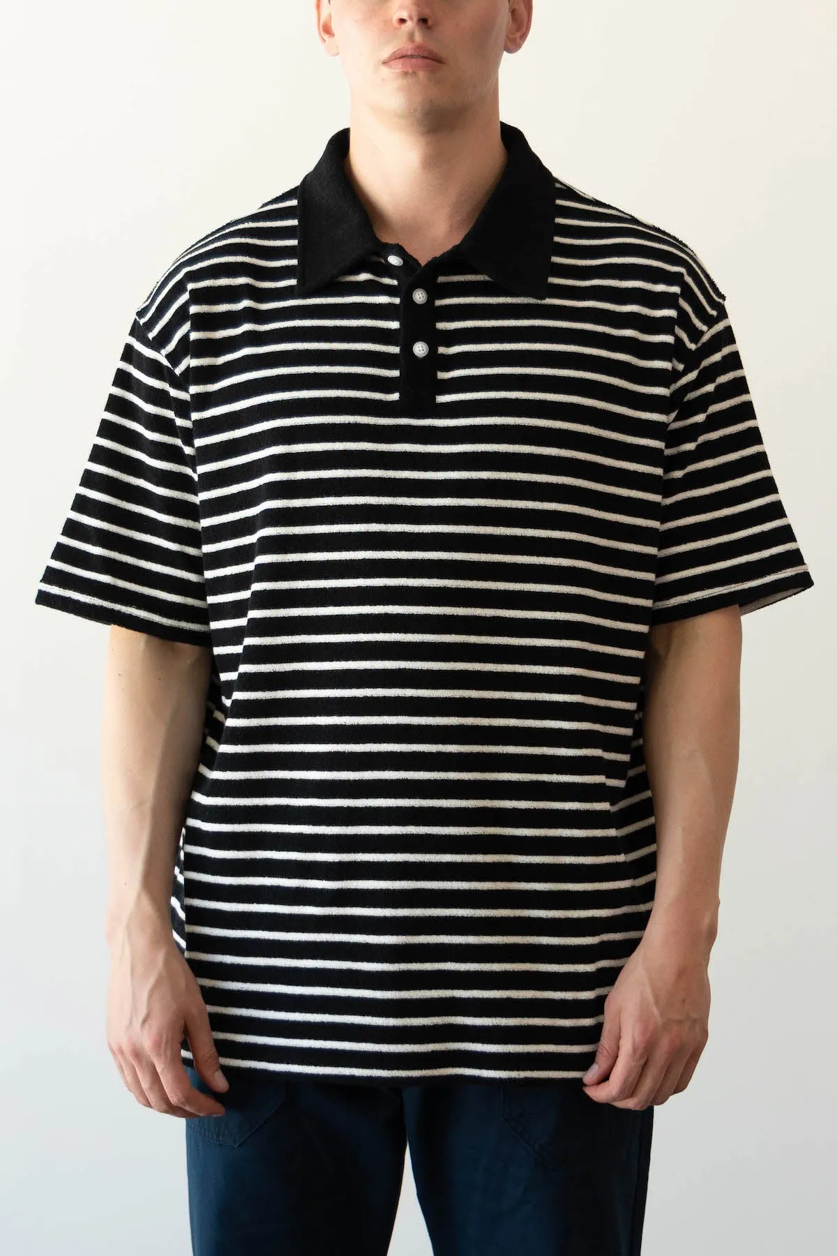Terry Stripe Pique Shirt - Black