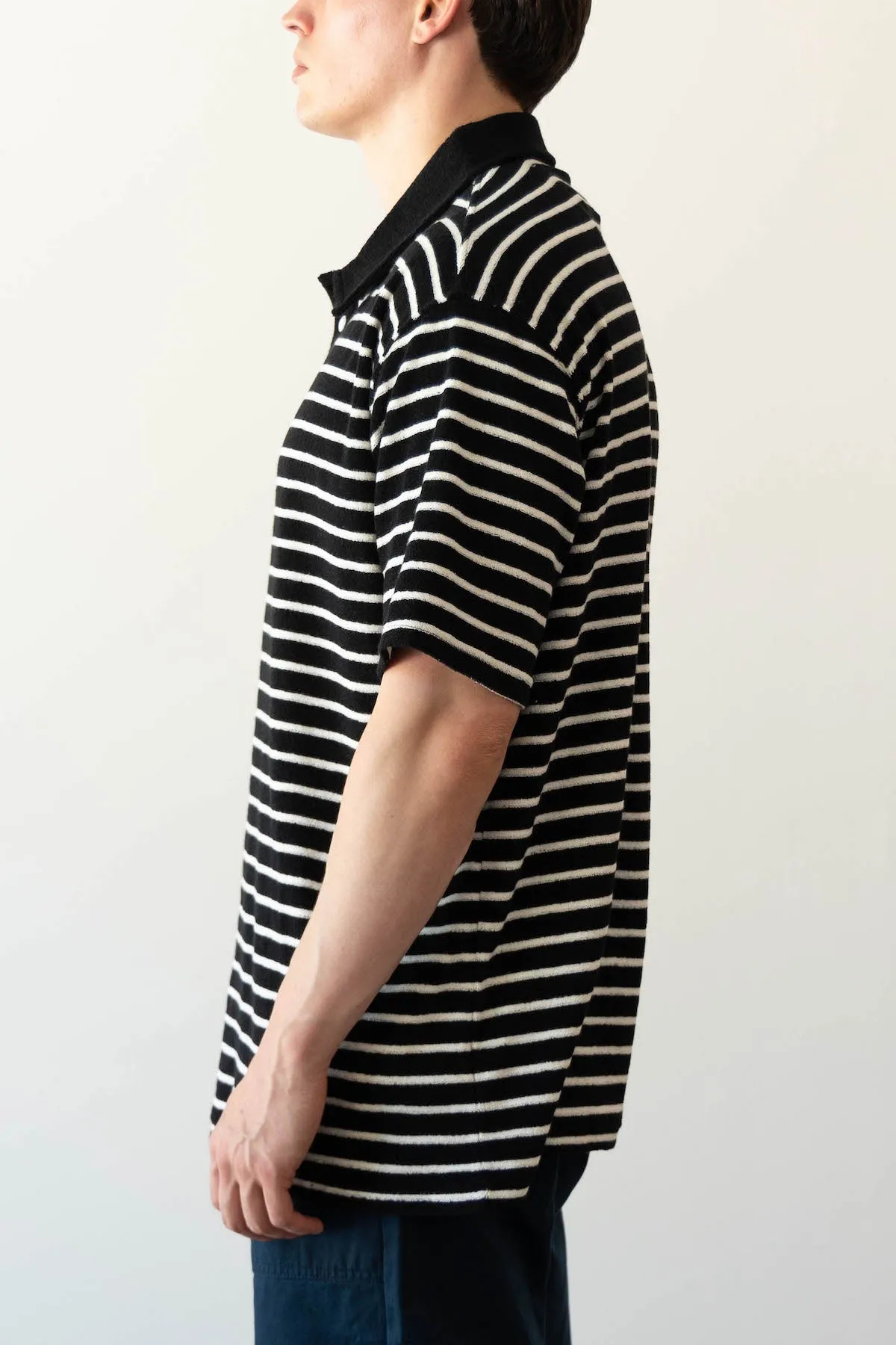Terry Stripe Pique Shirt - Black