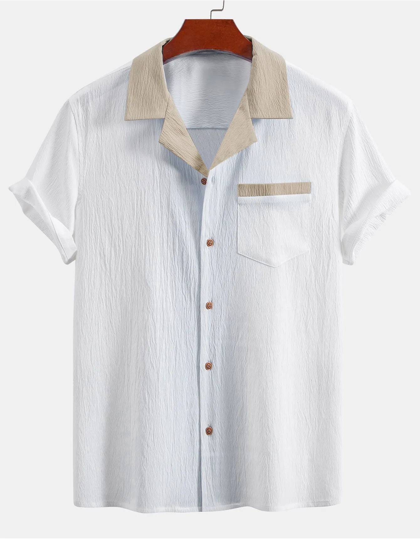 Textured Contrast Cuban Shirt & Straight Leg Pants