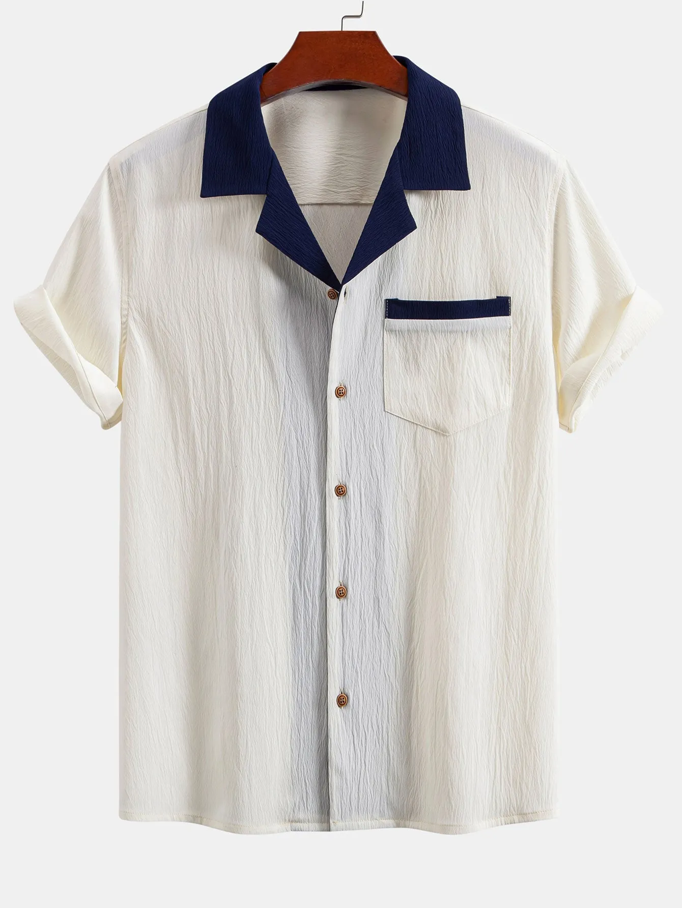 Textured Contrast Cuban Shirt & Straight Leg Pants