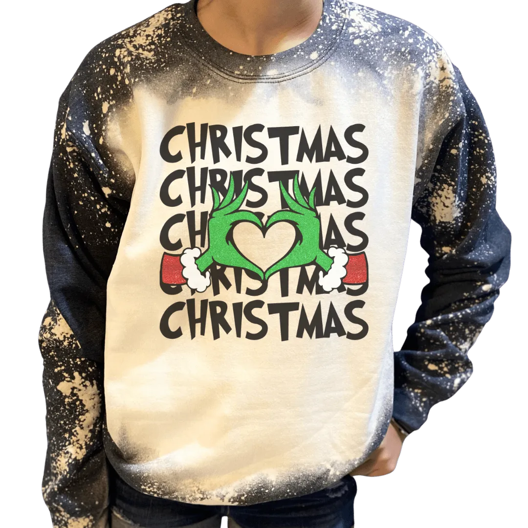 The Grinch Heart Christmas Custom Bleached Sweatshirt