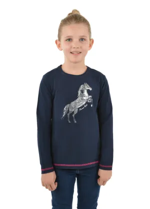 Thomas Cook Girls Faith Long Sleeve Tee - Navy with Silver Horse