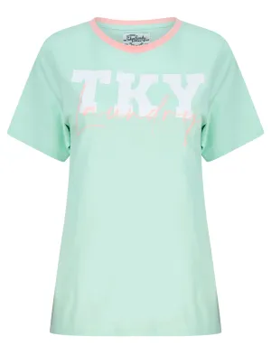 TKY Motif Cotton Jersey Ringer T-Shirt in Surf Spray Mint - Tokyo Laundry