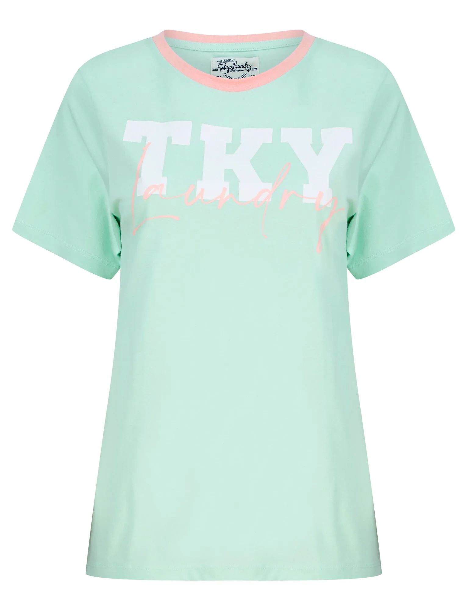 TKY Motif Cotton Jersey Ringer T-Shirt in Surf Spray Mint - Tokyo Laundry