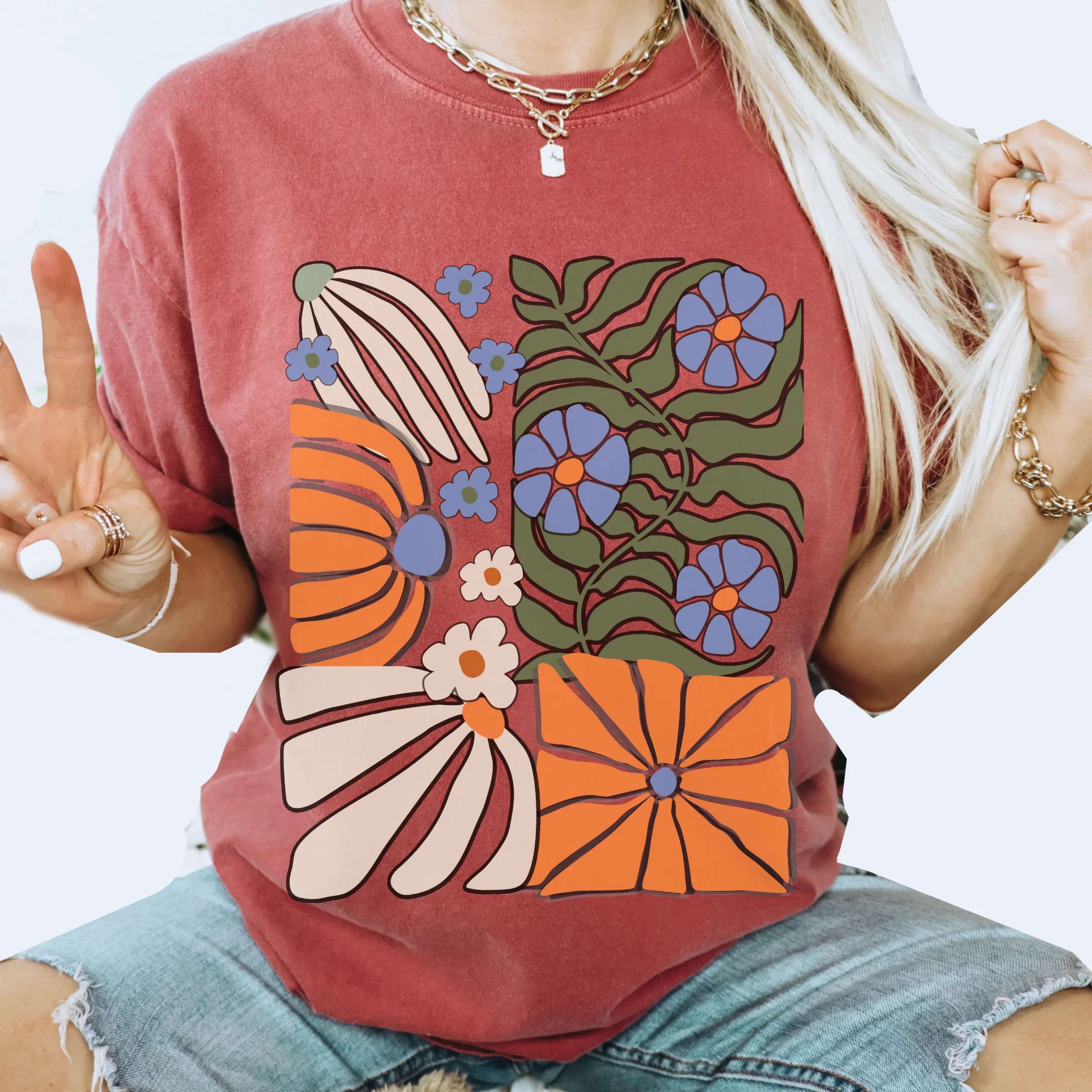 Trendy Comfort Colors® NY Retro, Groovy, Flowers T-shirt, Spring or Summer Green, Pepper, Crimson, Yam, Mustard or White T-Shirt