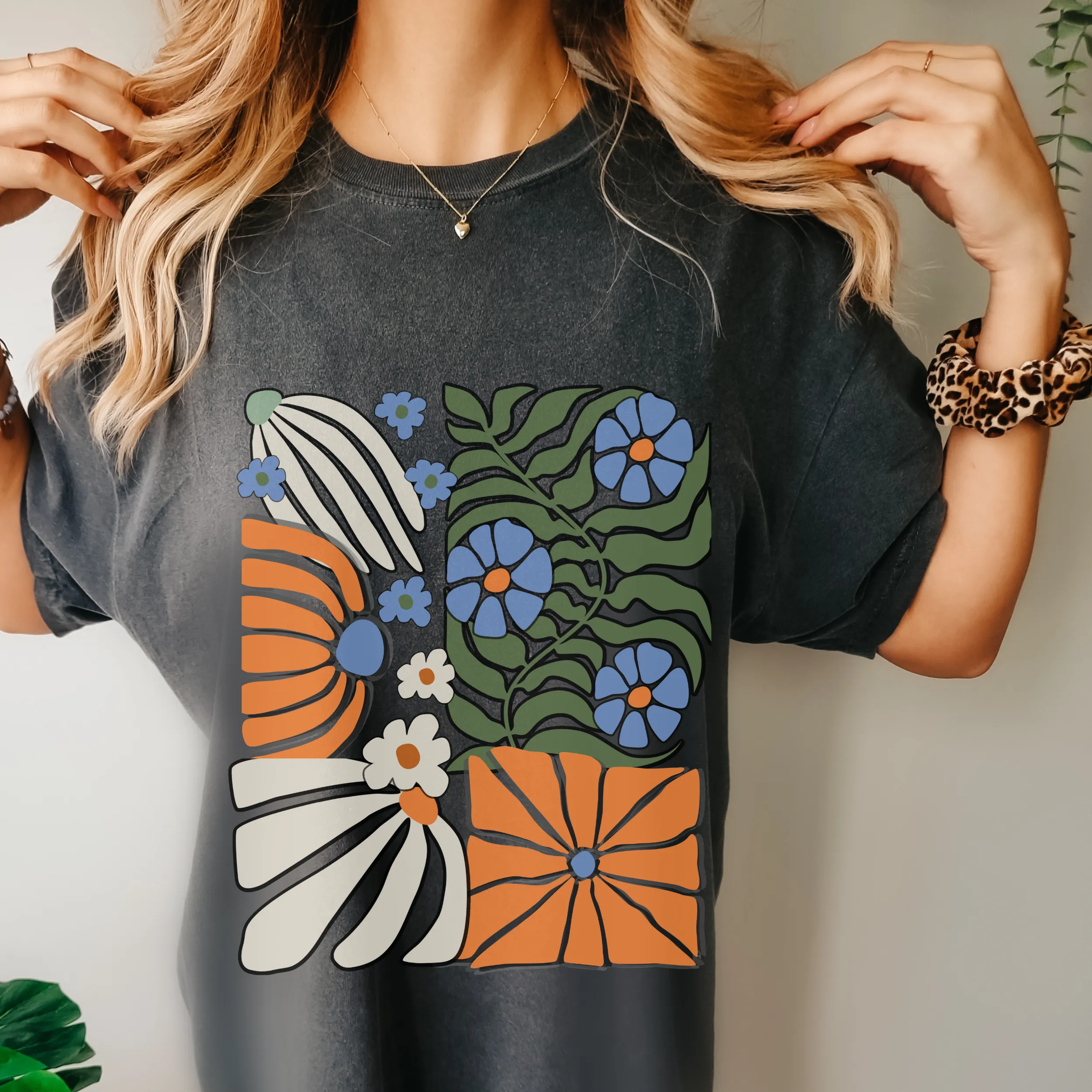 Trendy Comfort Colors® NY Retro, Groovy, Flowers T-shirt, Spring or Summer Green, Pepper, Crimson, Yam, Mustard or White T-Shirt