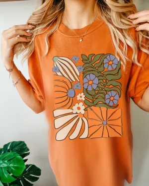 Trendy Comfort Colors® NY Retro, Groovy, Flowers T-shirt, Spring or Summer Green, Pepper, Crimson, Yam, Mustard or White T-Shirt