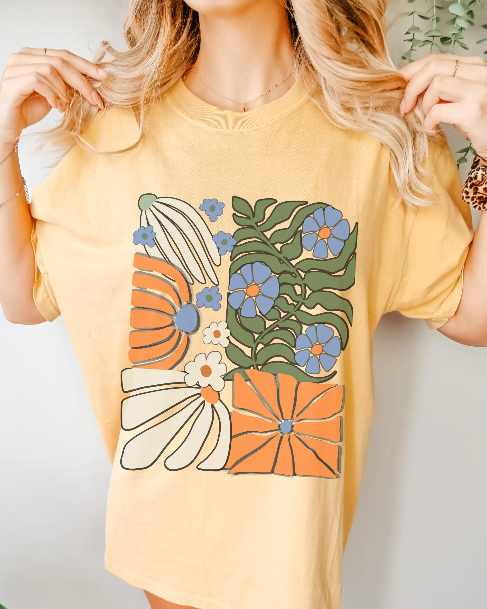 Trendy Comfort Colors® NY Retro, Groovy, Flowers T-shirt, Spring or Summer Green, Pepper, Crimson, Yam, Mustard or White T-Shirt