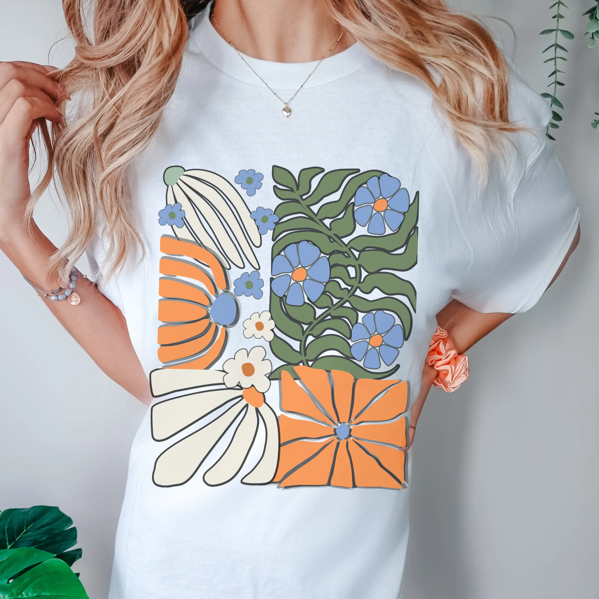 Trendy Comfort Colors® NY Retro, Groovy, Flowers T-shirt, Spring or Summer Green, Pepper, Crimson, Yam, Mustard or White T-Shirt