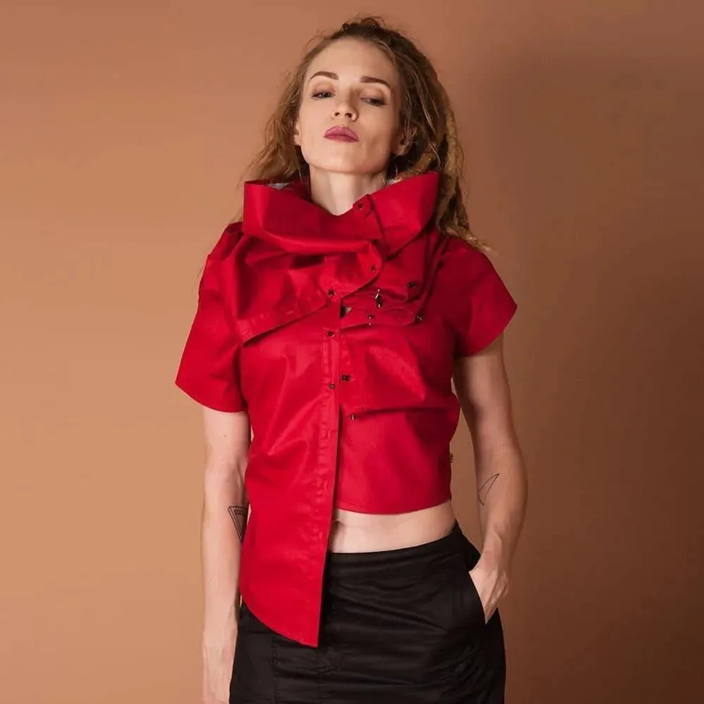 Unique Women’s Shirt with Reversible Collar Drape